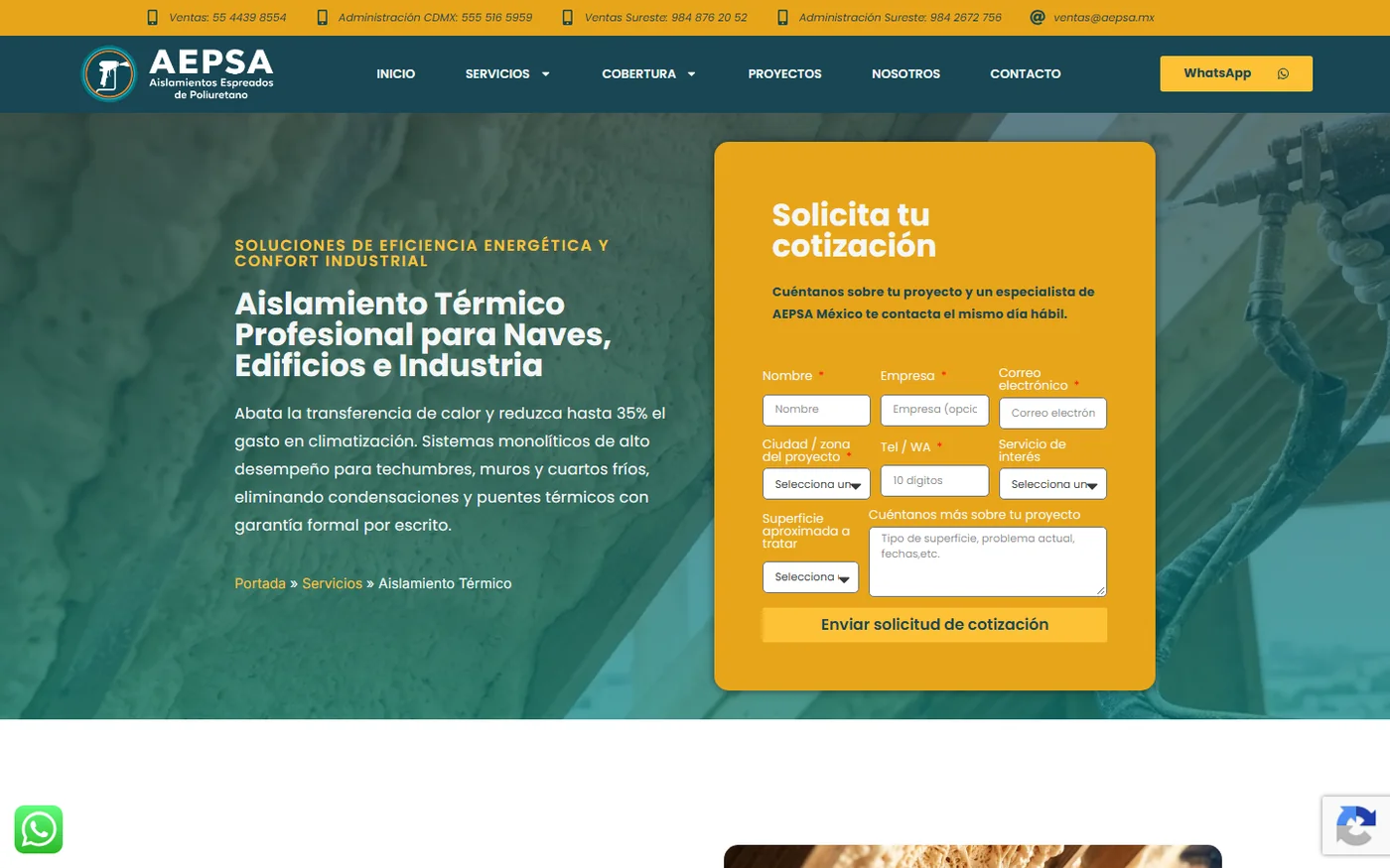 Sitio de AEPSA en escritorio, pantalla 3
