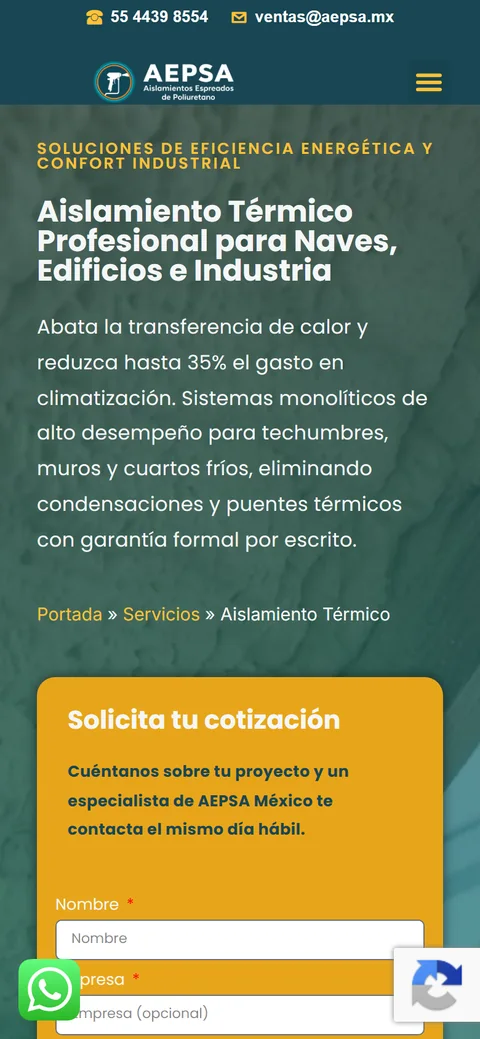 Sitio de AEPSA en movil, pantalla 3