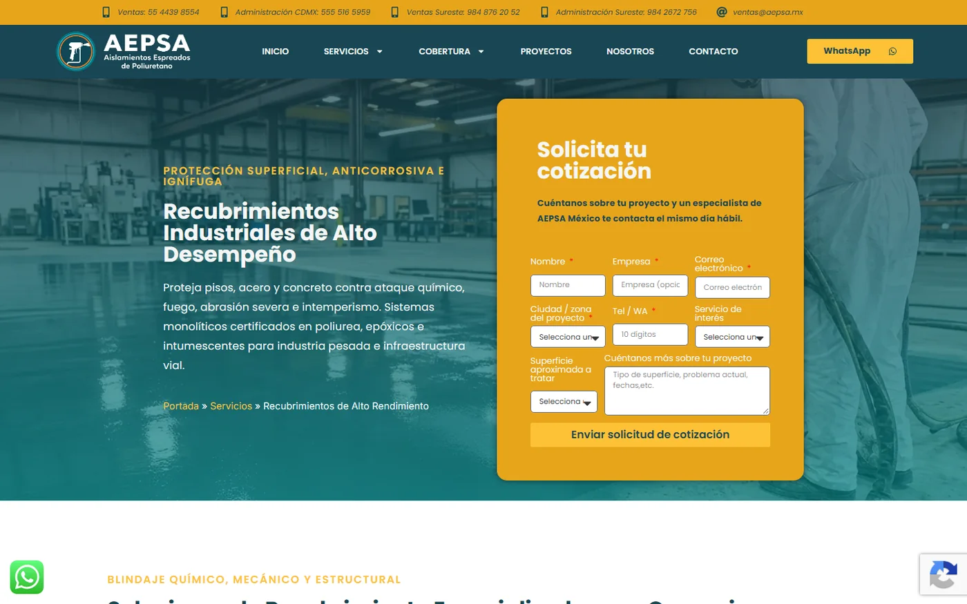 Sitio de AEPSA en escritorio, pantalla 4