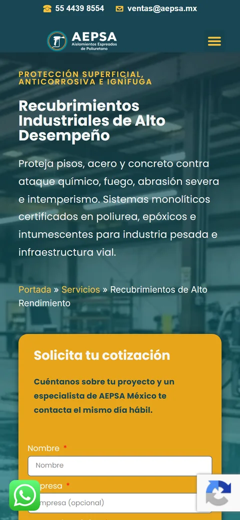 Sitio de AEPSA en movil, pantalla 4