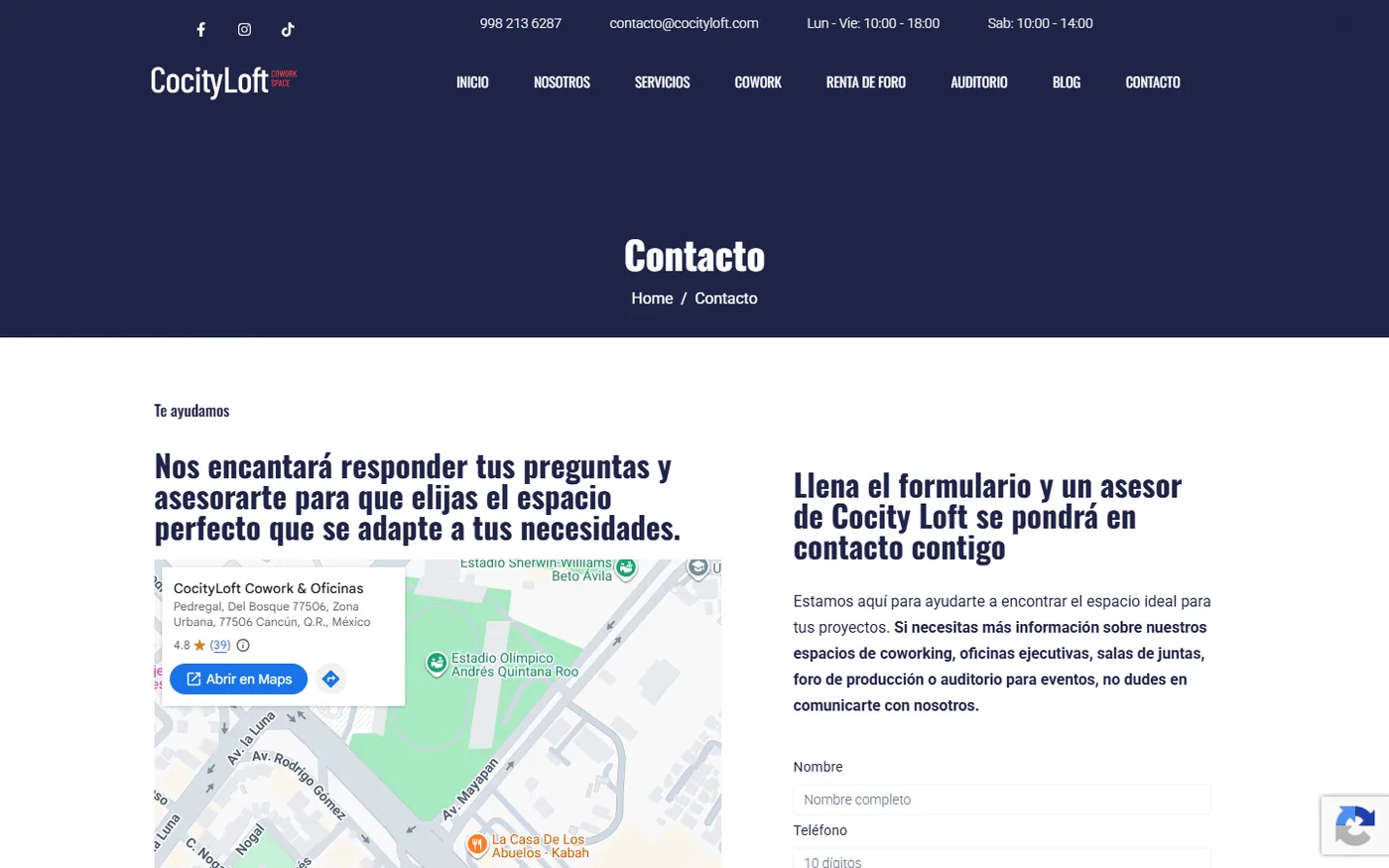 Sitio de Cocity Loft en escritorio, pantalla 3