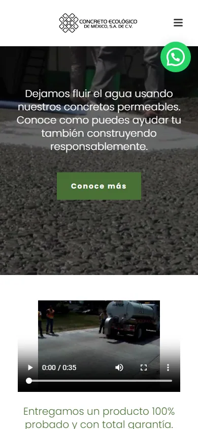 Concreto Ecológico mobile website, screen 1
