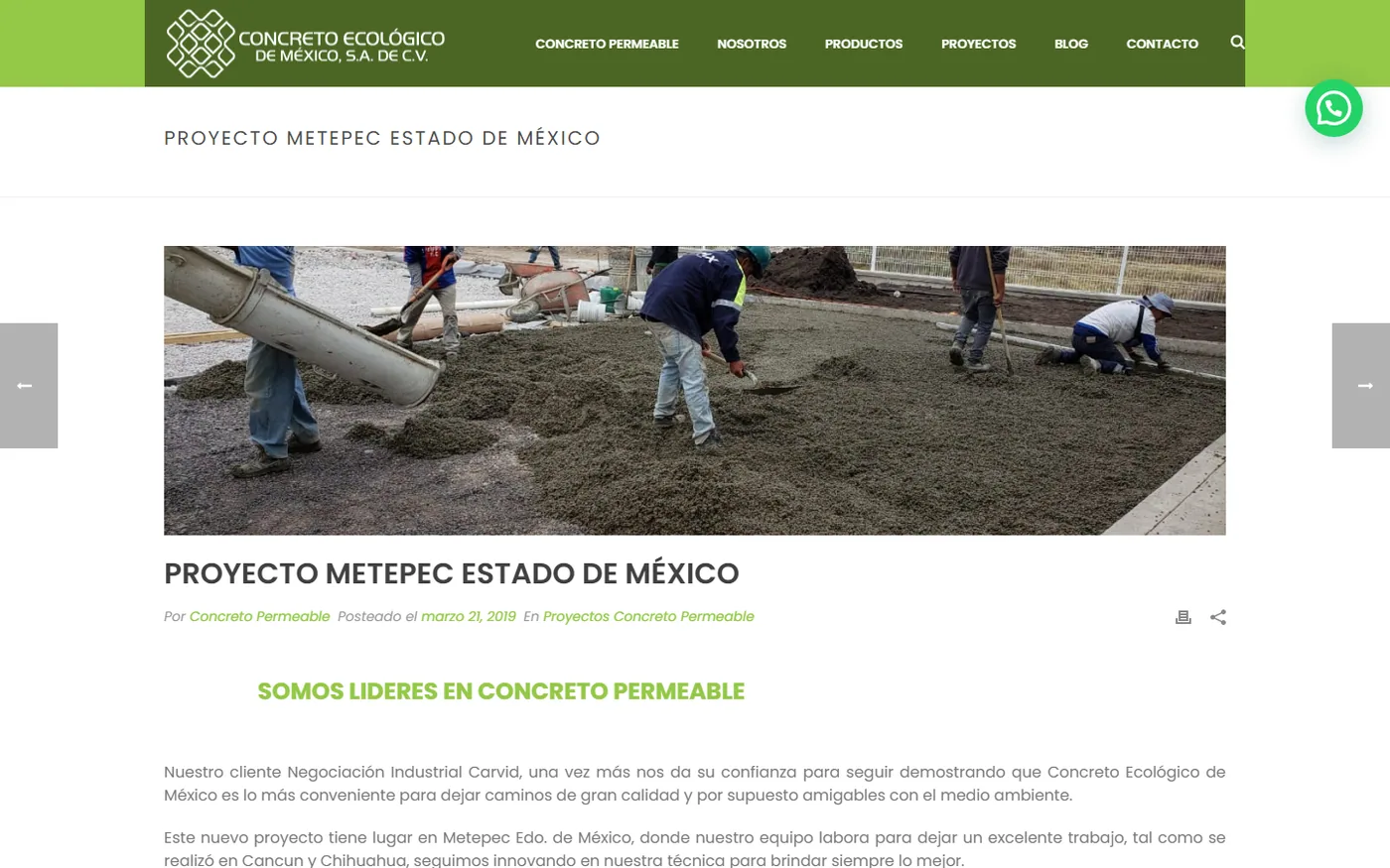 Concreto Ecológico desktop website, screen 3