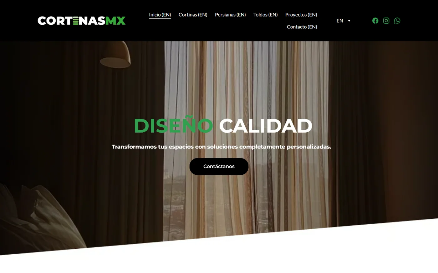 Sitio de Cortinas MX en escritorio, pantalla 2