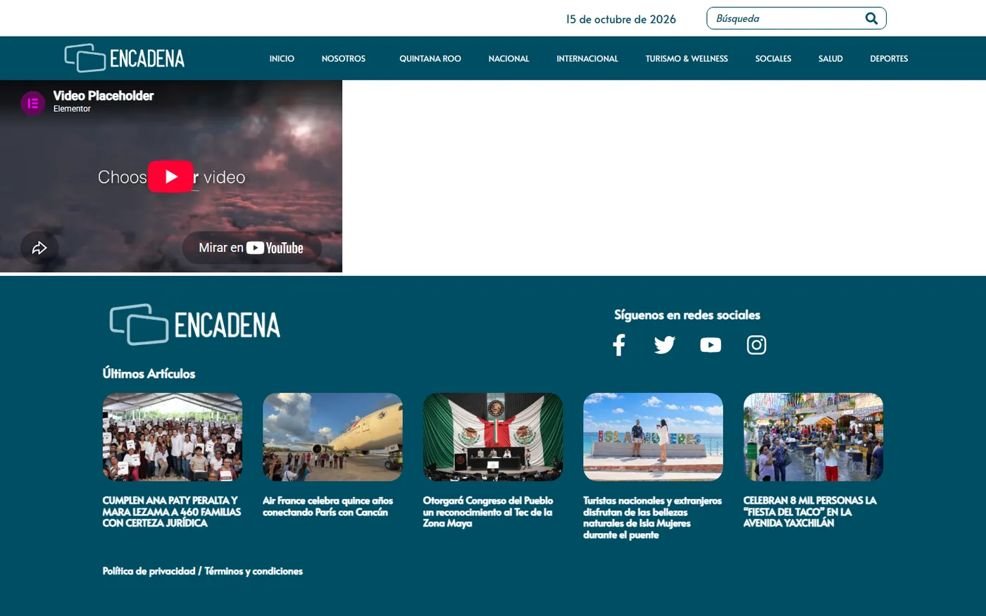 Sitio de Encadena Noticias en escritorio, pantalla 1