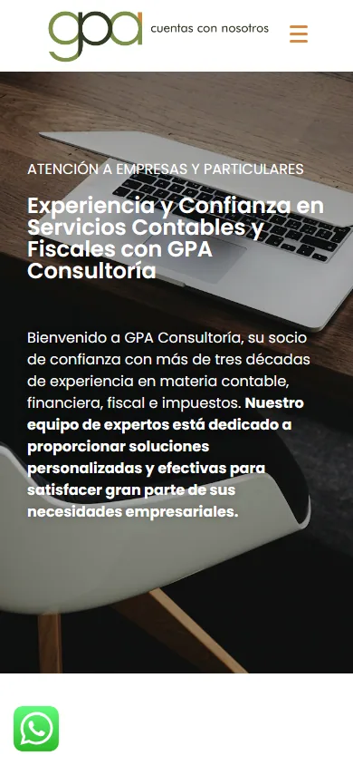 Sitio de GPA Consultoría en movil, pantalla 1