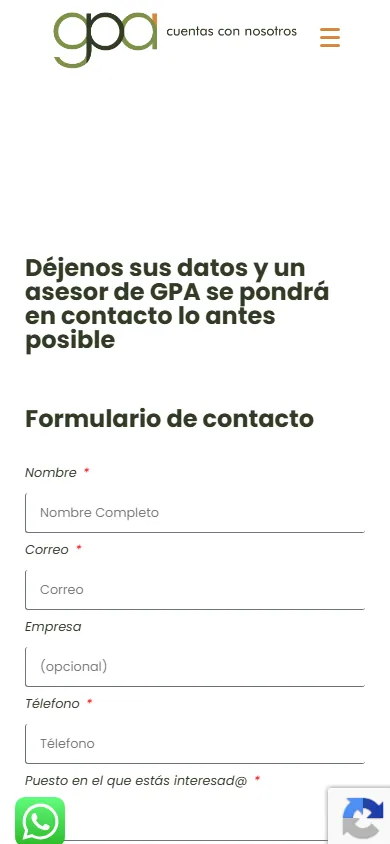 Sitio de GPA Consultoría en movil, pantalla 2