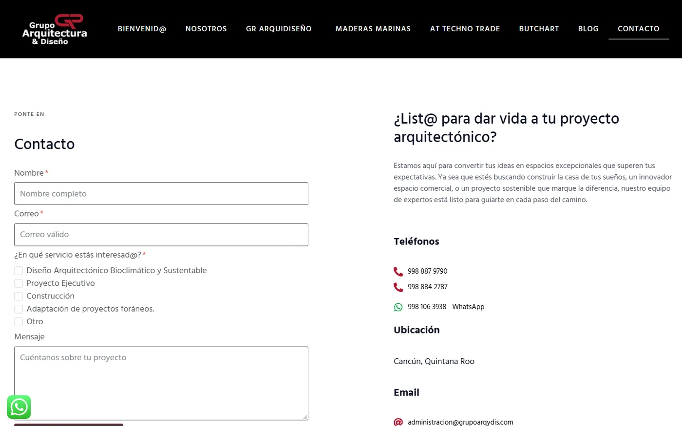 Grupo Arquitectura & Diseño desktop website, screen 3