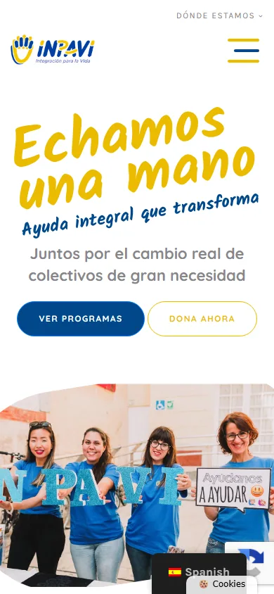 Sitio de INPAVI en movil, pantalla 1