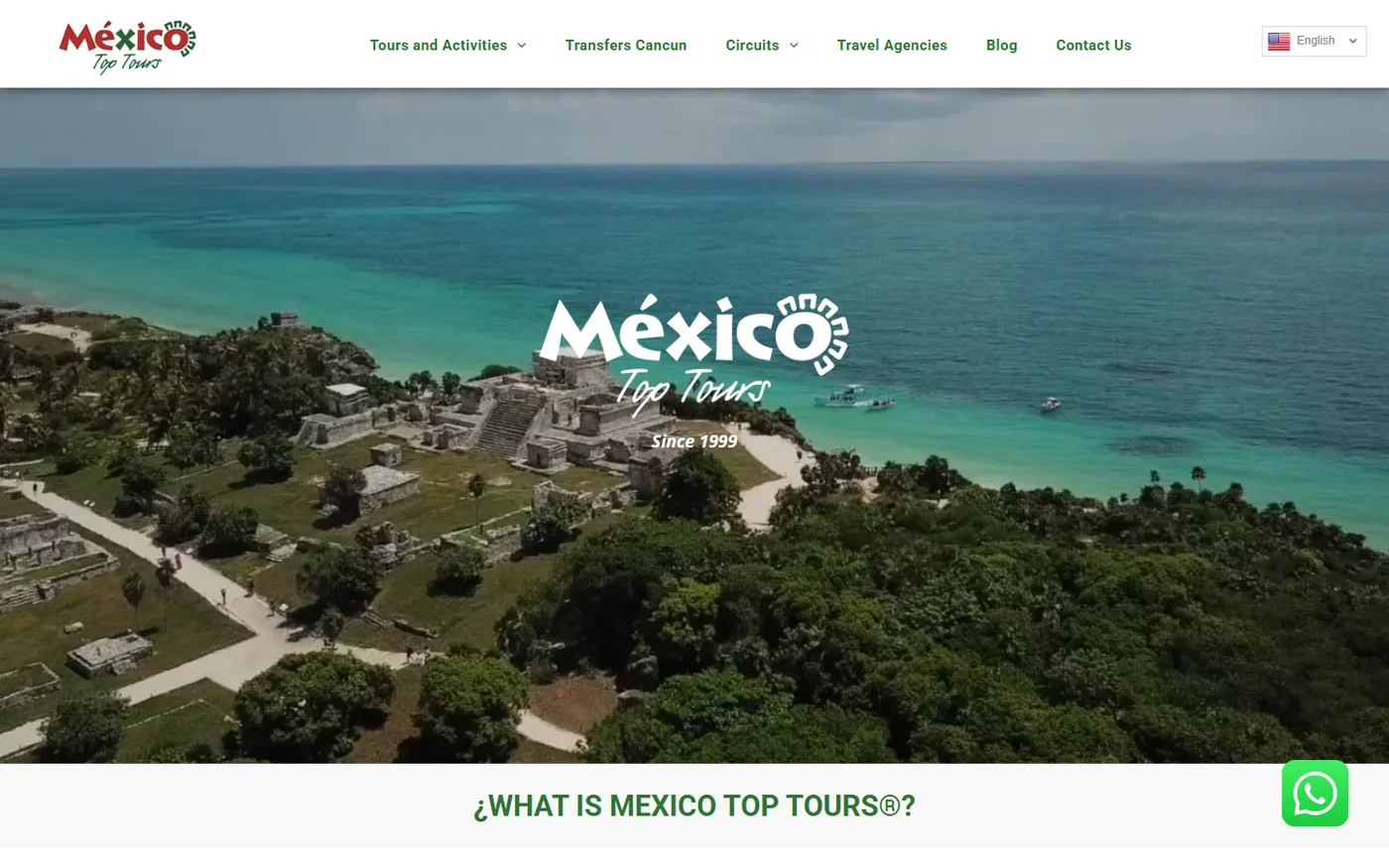 Sitio de Mexico Top Tours en escritorio, pantalla 1