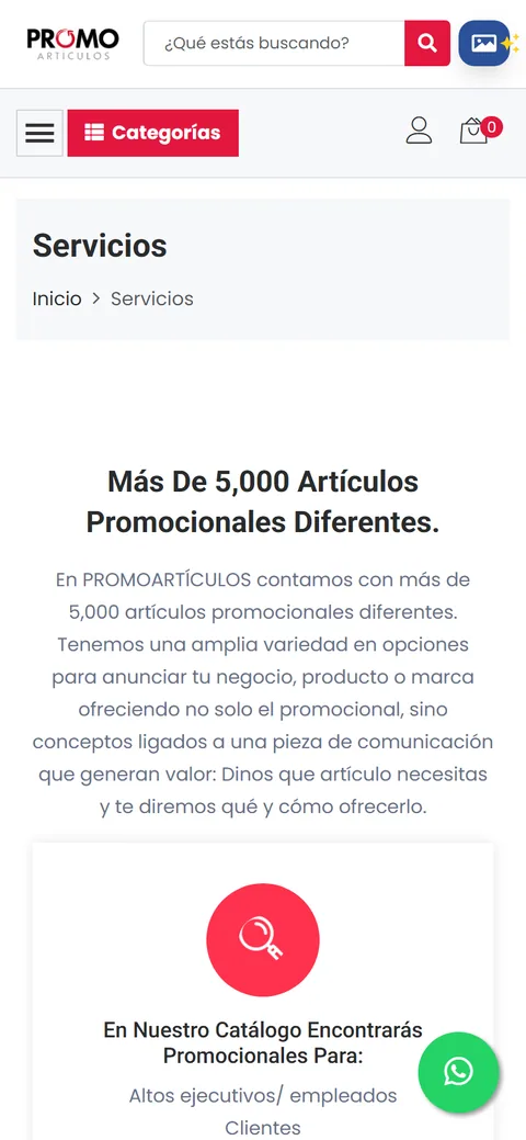Promoartículos mobile website, screen 3