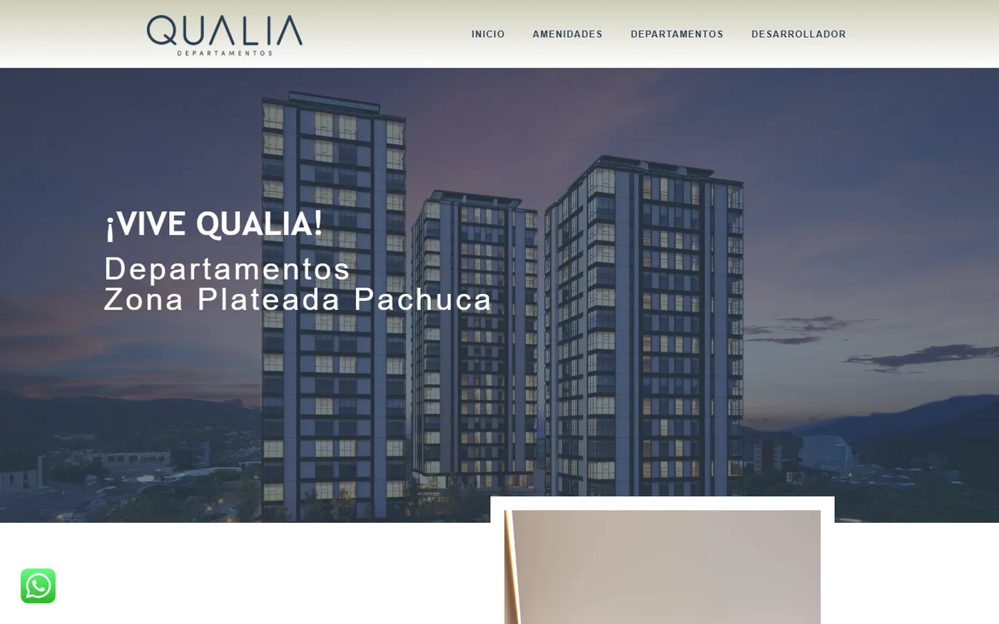 Sitio de Qualia Departamentos en escritorio, pantalla 1
