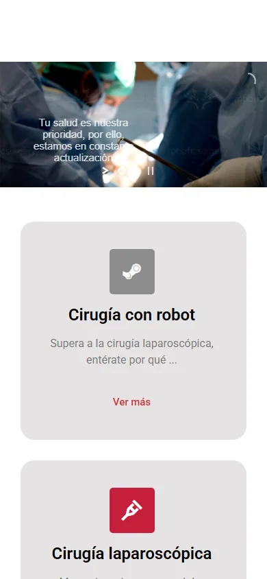 Sitio de Robotic Surgery en movil, pantalla 1