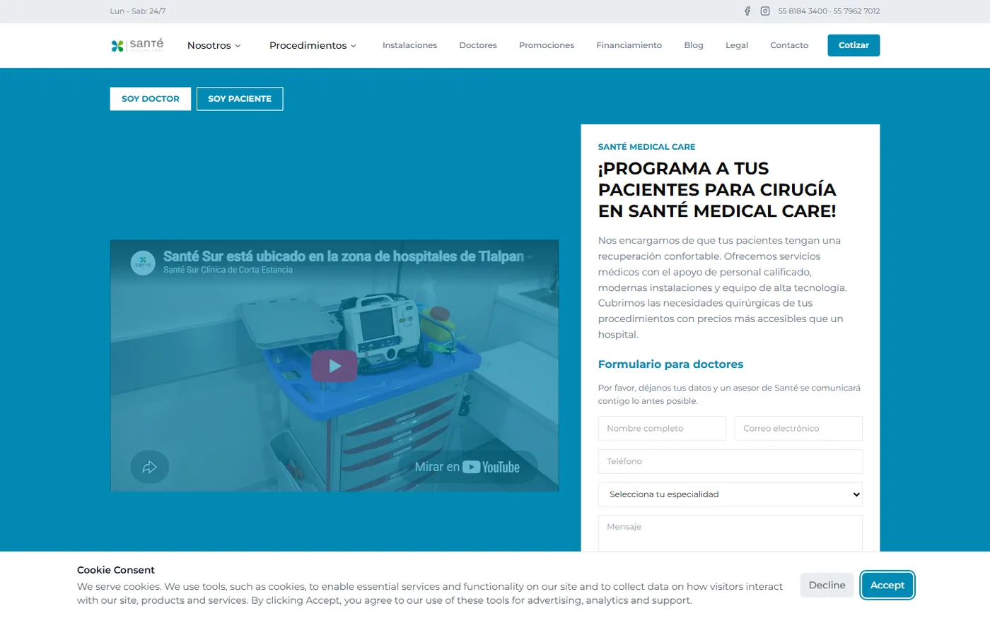 Sitio de Santé Medical Care en escritorio, pantalla 1