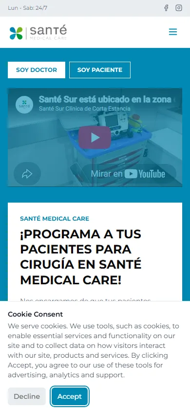 Sitio de Santé Medical Care en movil, pantalla 1