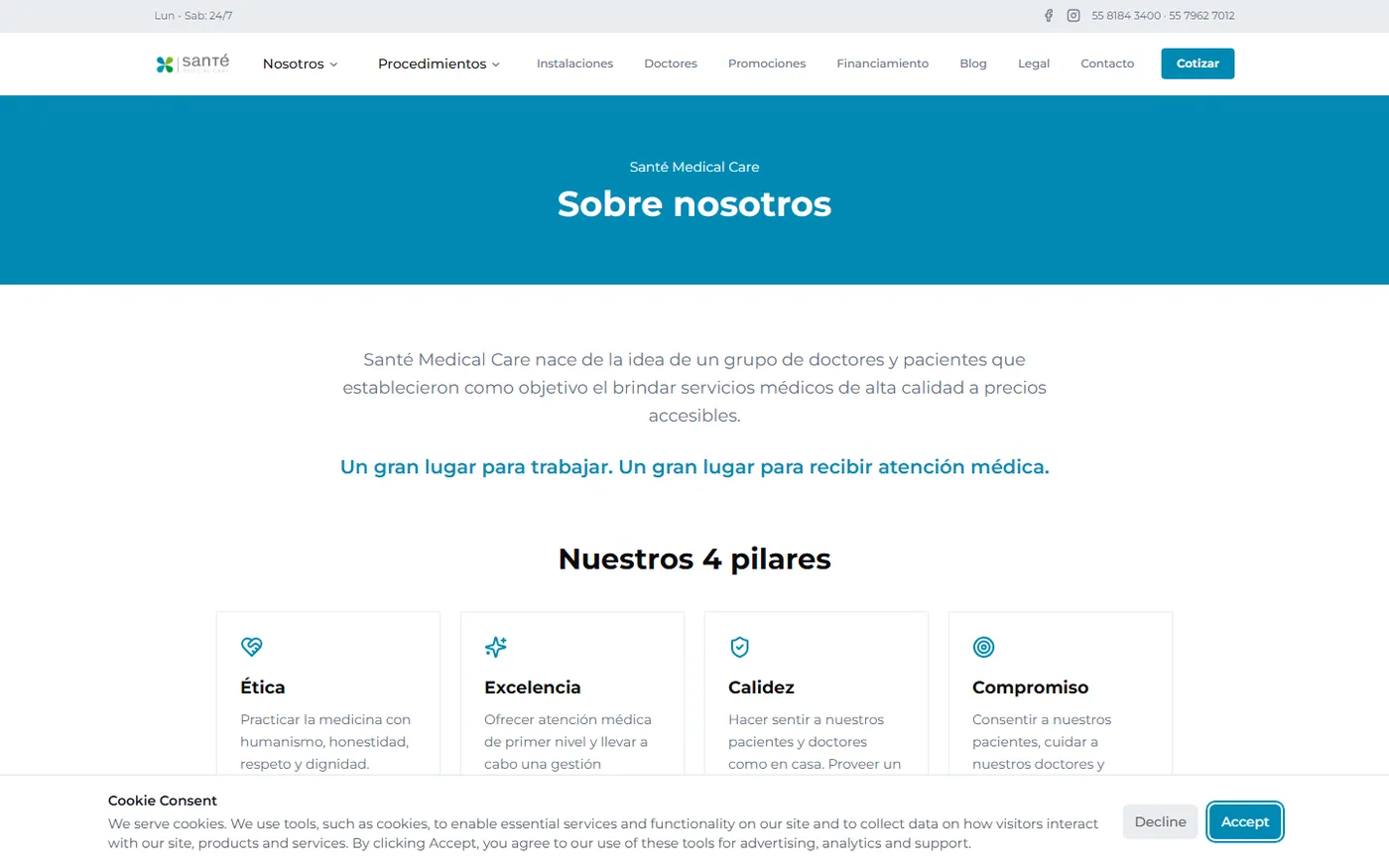 Sitio de Santé Medical Care en escritorio, pantalla 2