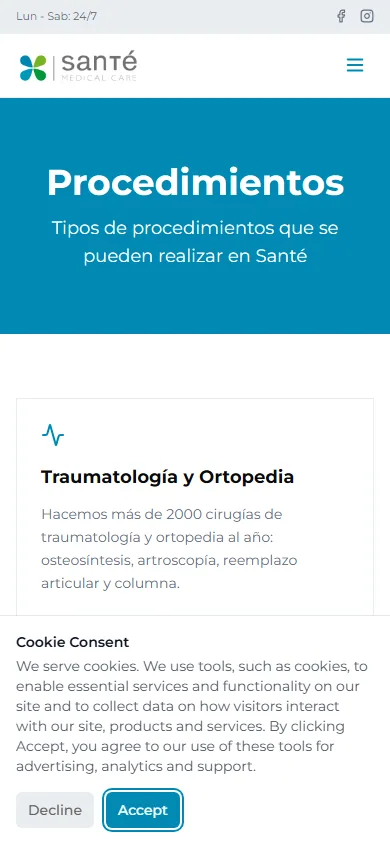 Sitio de Santé Medical Care en movil, pantalla 4