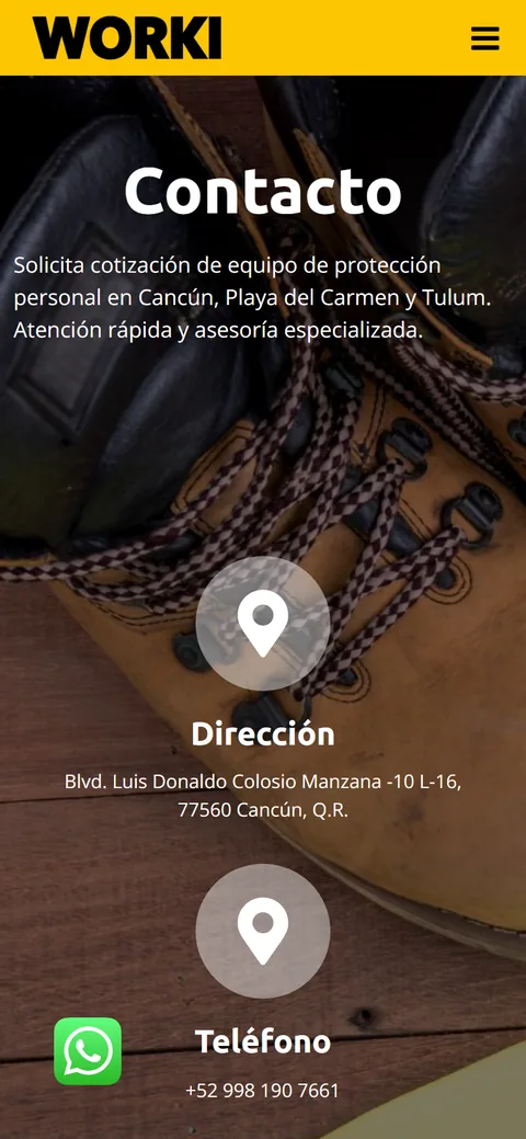 Sitio de WORKI en movil, pantalla 1