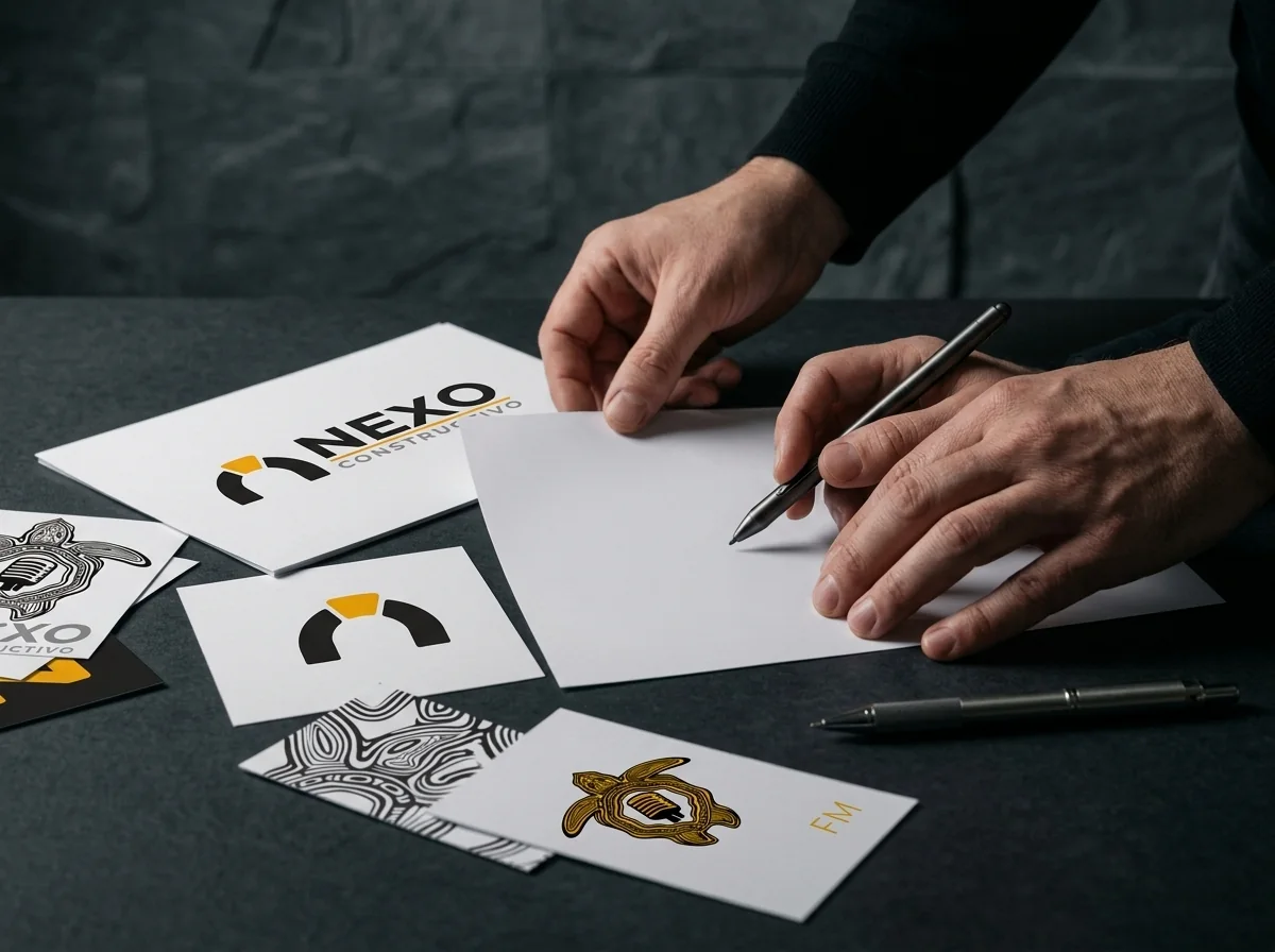 Diseñador de One Man Studio trazando a mano logotipos e identidad de marca
